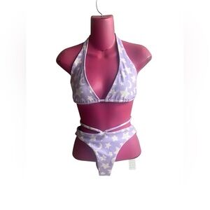 Frankie’s Bikinis M purple star terry cloth bikini